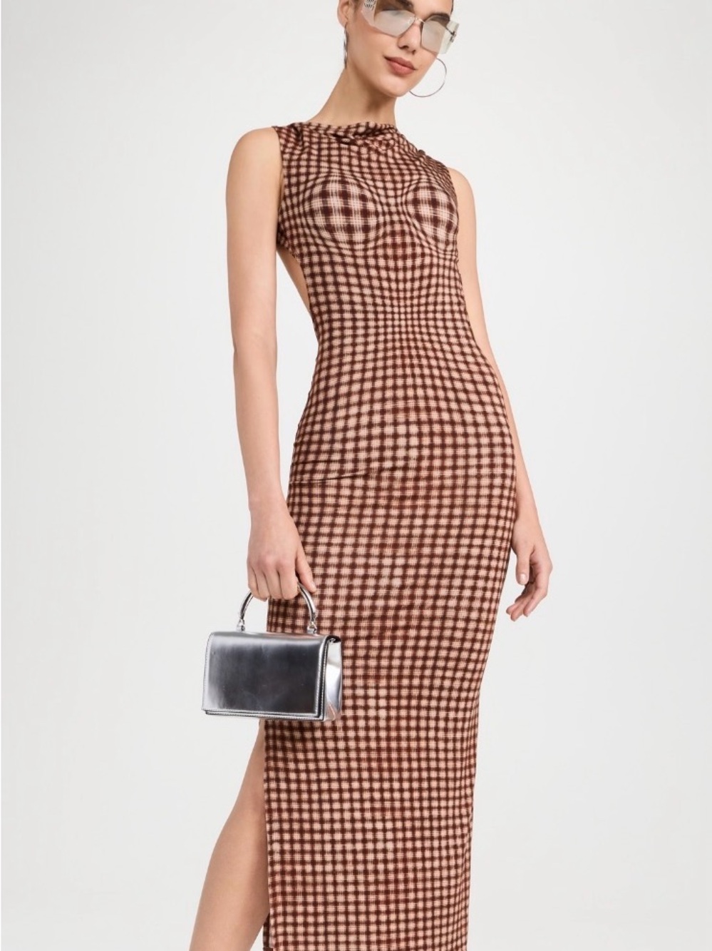 Miaou - Selena Sleeveless Brown Plaid Maxi Dress - xs - Picture 9 of 9